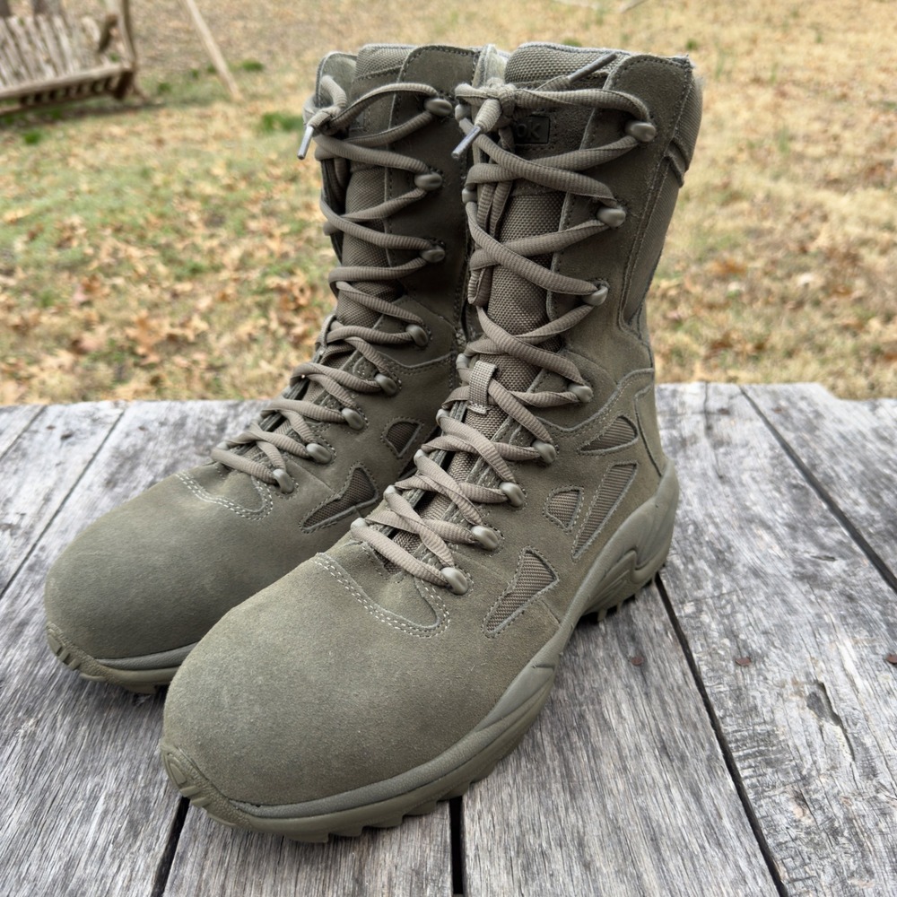 Reebok Rapid Response Sage Green Tactical Side Zip Boots RB8990 Mens 12M EH